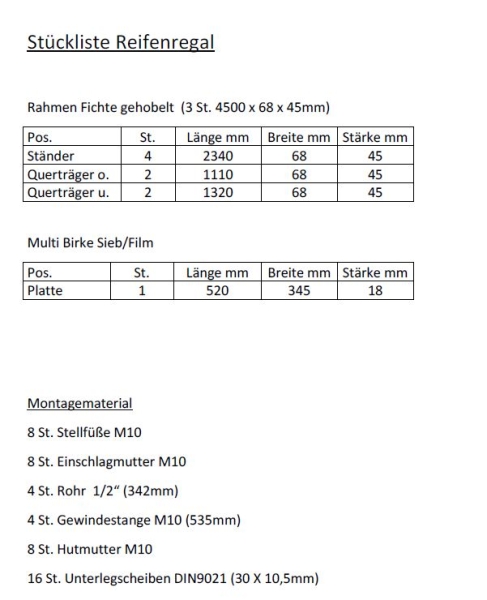 Reifenregal, platzsparende Lagerung der Sommer- bzw. Winterräder