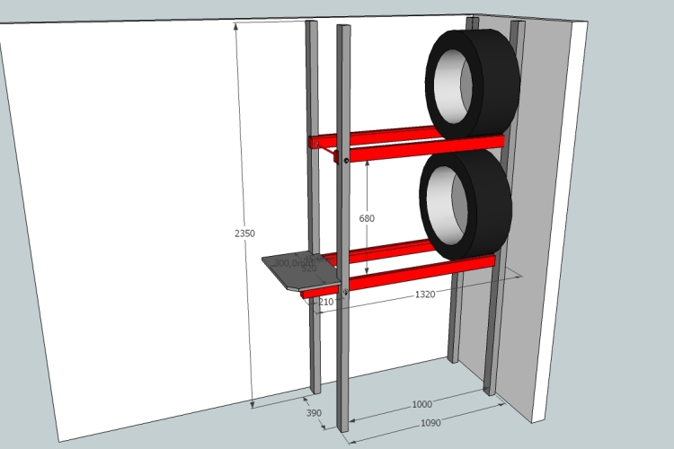 Reifenregal, platzsparende Lagerung der Sommer- bzw. Winterräder
