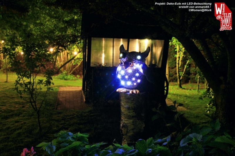 Deko-Eule mit LED-Beleuchtung - Bauanleitung zum Selberbauen - 1-2-do