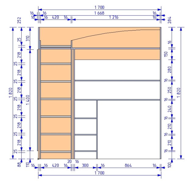 Etagenbett mit Regalen und Schränken für Danilka. - Bauanleitung zum