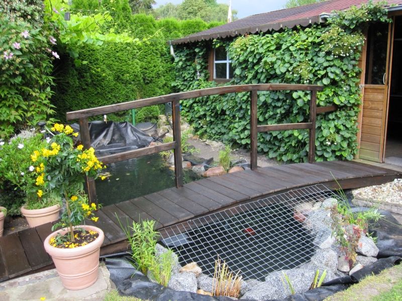 Brücke am jetzt über Teich, teilerneuert Bauanleitung zum
